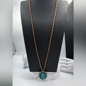Solid Copper and faux Turquoise necklace.  Vintage.